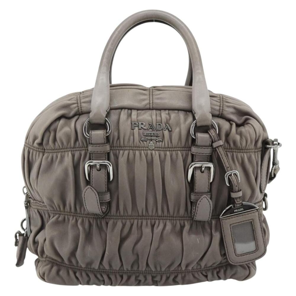 Prada Leather Gathered Handbag Gray